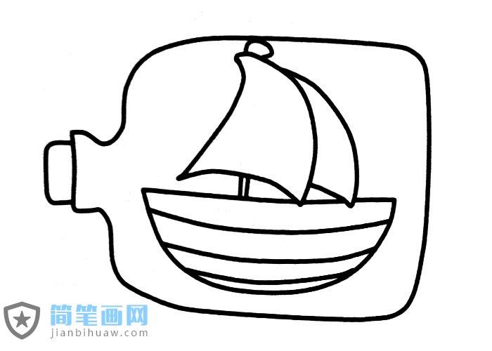 一個里面藏有小帆船的漂流瓶簡筆畫