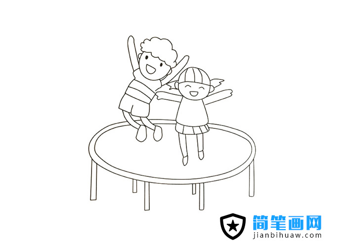 小朋友在蹦床上玩耍的簡(jiǎn)筆畫(huà)圖片