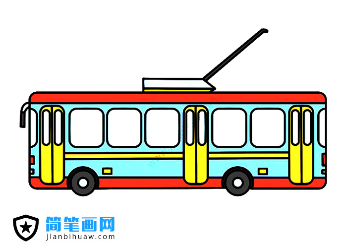 無軌電車帶電纜公交車簡筆畫圖片