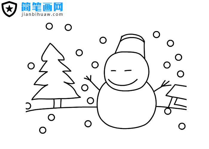 冬天雪人雪花簡筆畫