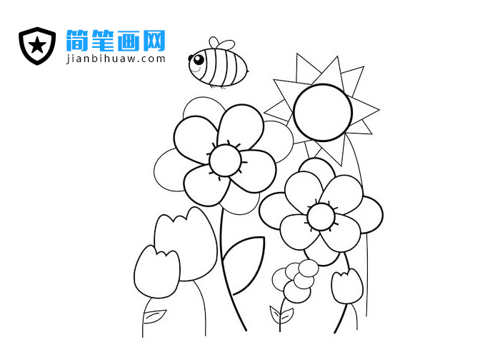 花叢中的小蜜蜂簡(jiǎn)筆畫(huà)圖片