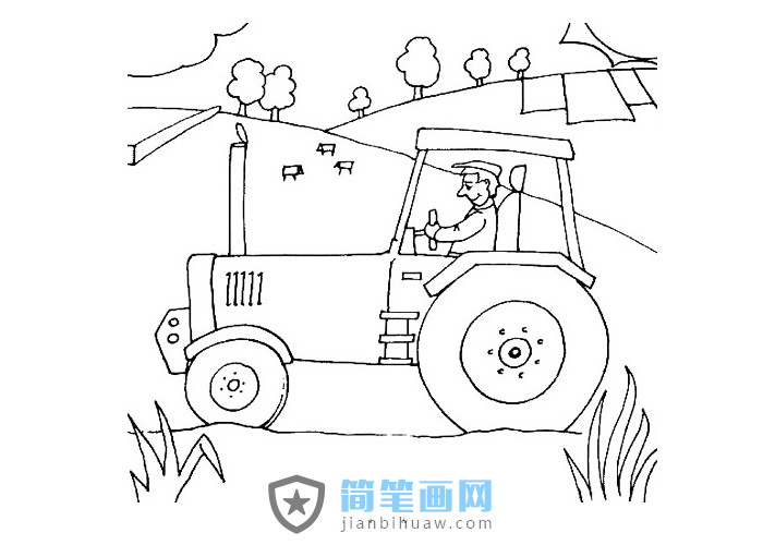 正在田里耕作的拖拉機(jī)簡(jiǎn)筆畫圖片